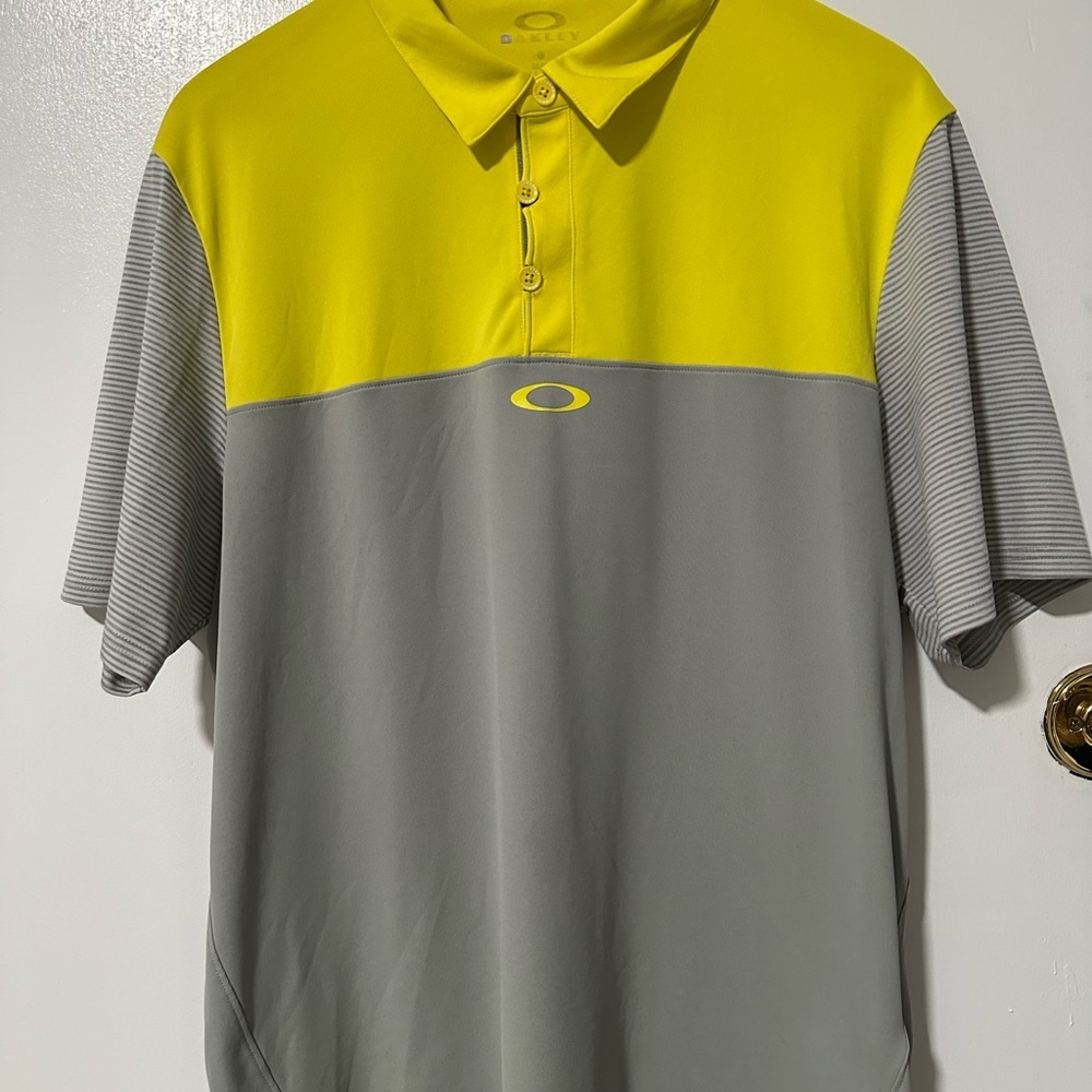 Oakley Yellow and Gray Polo Shirt with Two-Tone Design